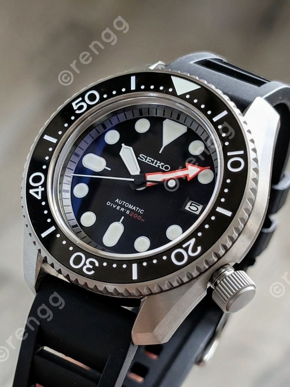 Titanium 43mm Seiko Black Diver's Automatic Sea Lord Mod Watch Sapphire AR Coat